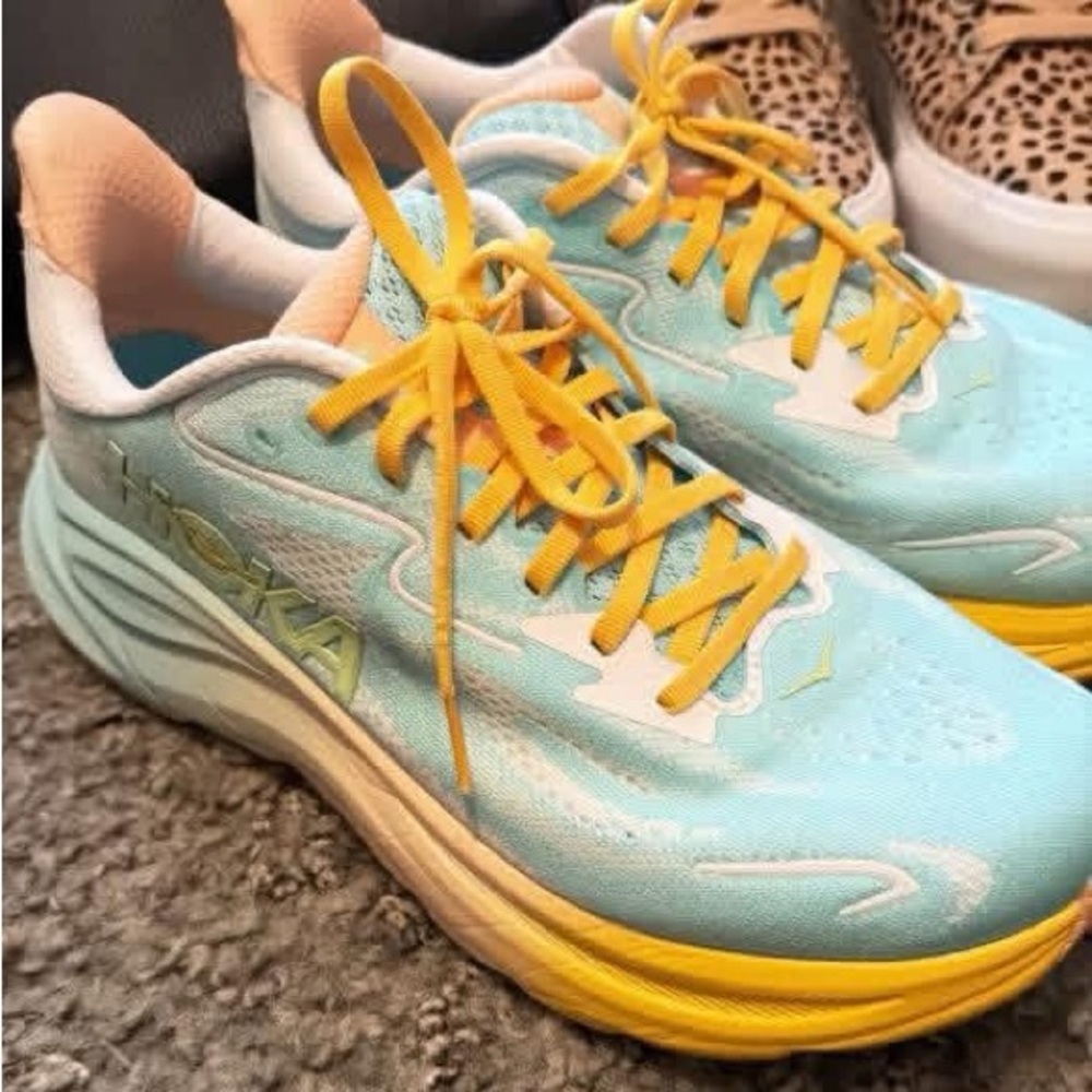 Hoka Women's Aqua and Yellow Sneakers